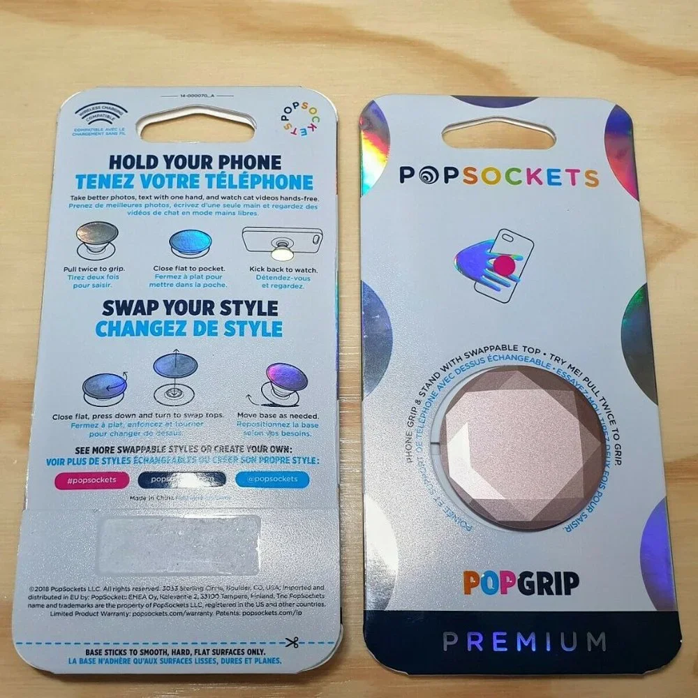 2pcs Metallic Diamond Popsockets Rose Gold Phone Holder Swappable Top